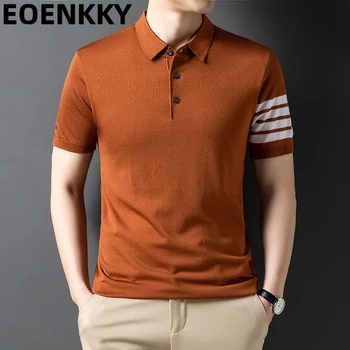 Роскошная мужская рубашка-поло высокого класса 2023Летняя новая футболка Трикотажная полосатая поло Slim Fit Повседневная корейская марка Крутая универсальная одежда